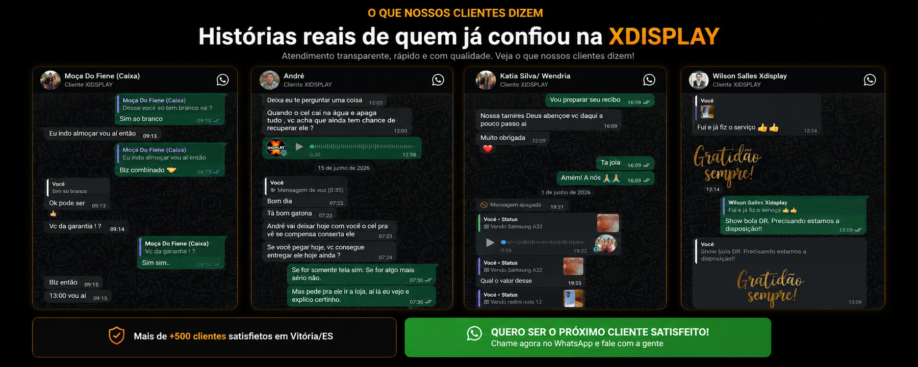Depoimentos reais de clientes satisfeitos da XDISPLAY
